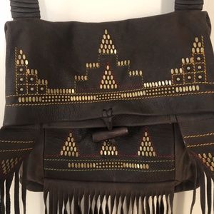 Calleen Cordero Fringe Brown Leather Cross Body Handbag